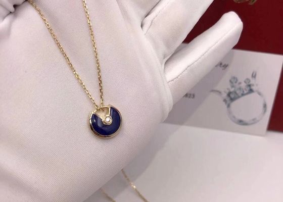 Simple Dark Blue Lapis Lazuli Necklace , 18K Real Gold Chains With Diamond
