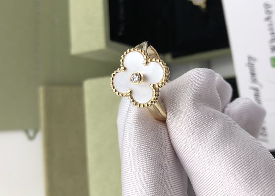 Handmade White Mother Of Pearl 18K Gold Engagement Ring For Bride