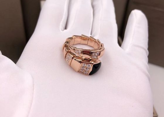 Luxury Full Pavé Diamonds Serpenti 18K Gold Diamond Ring For Ladies