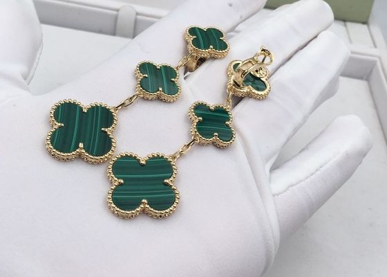 Wedding Gift Green Finished Stylish 18K Gold Earrings With Gemstone