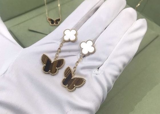 White Mother Of Pearl Van Cleef 2 Motif Earrings Butterfly Shape