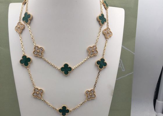 Rose Gold 18K Gold Diamond Necklace , Vintage Alhambra Necklace 20 Motifs