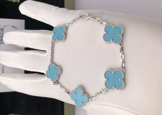 5 Motifs 18K Gold Bracelet , Van Cleef Alhambra Bracelet Blue With Turquoise