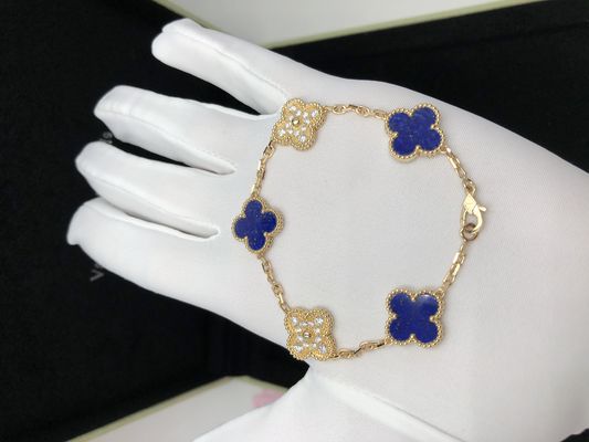 Vintage Gold Chain 18K Gold Jewelry 18k Gold Bangle Bracelet  With Lapis Lazuli
