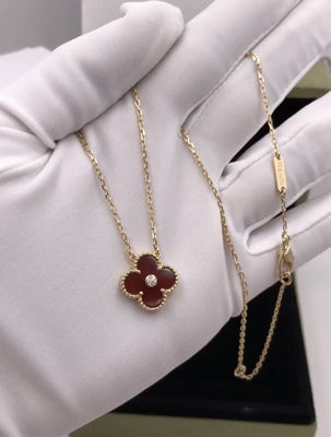 Yellow Gold Red Agate 18K Gold Diamond Necklace With One Diamnd