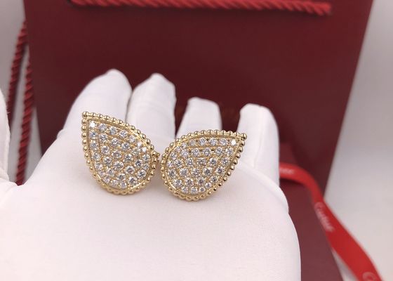 Waterdrop Shape Round VVS  Diamonds Handmade Gold Earrings For Girlfriend