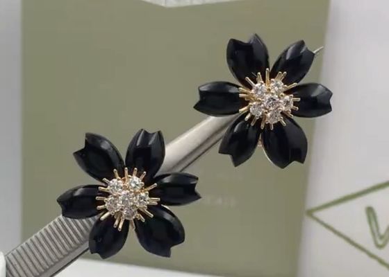 Girlfriend Gifts Elegant High End 18K Gold Earrings With Diamonds