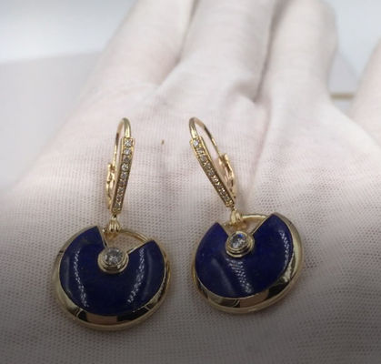 Valentines Gift Lapis Lazuli 18k Gold Diamond Earrings , Amulette De Cartier Earrings