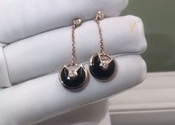 Classic Shape Glossy Rose Gold Cartier Amulette Earrings With Onyx