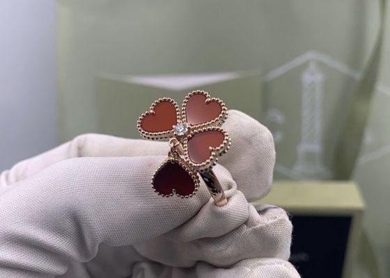 Customized Rose Gold Van Cleef And Arpels Flower Ring With Carnelian